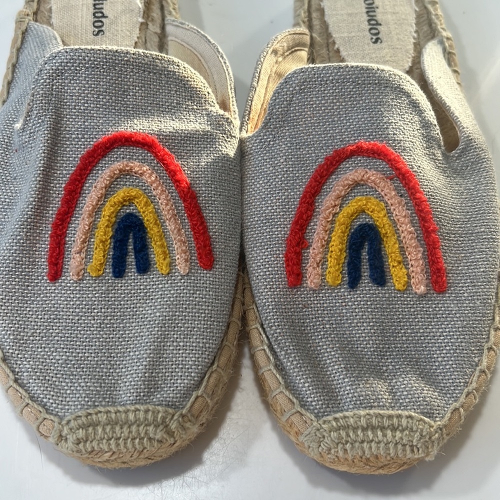 Soludos Rainbow Bright Embroidered Flat Espadrilles Chambray Blue Tan Jute 6.5 - Picture 4 of 6